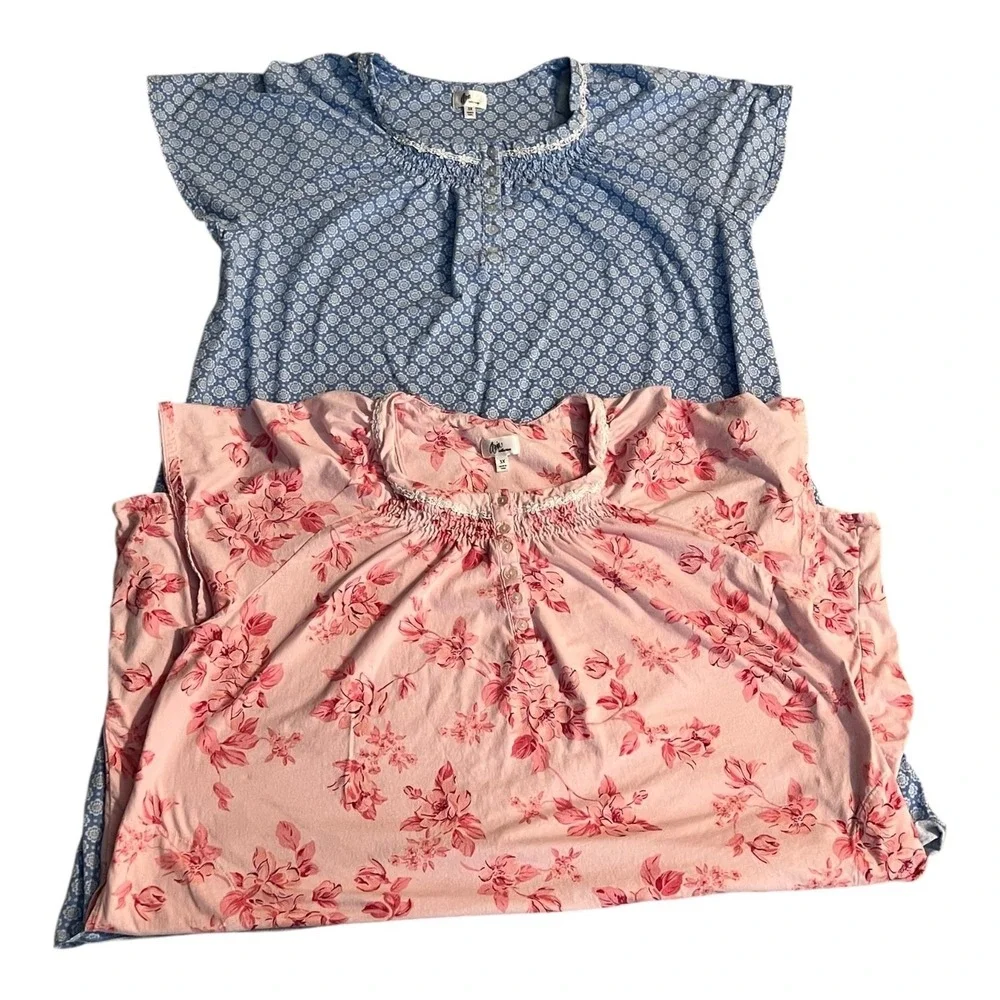 Aria Collection 3X Nightgown‎ Set 2‑Pack Floral Smocked Cottagecore Loungewear